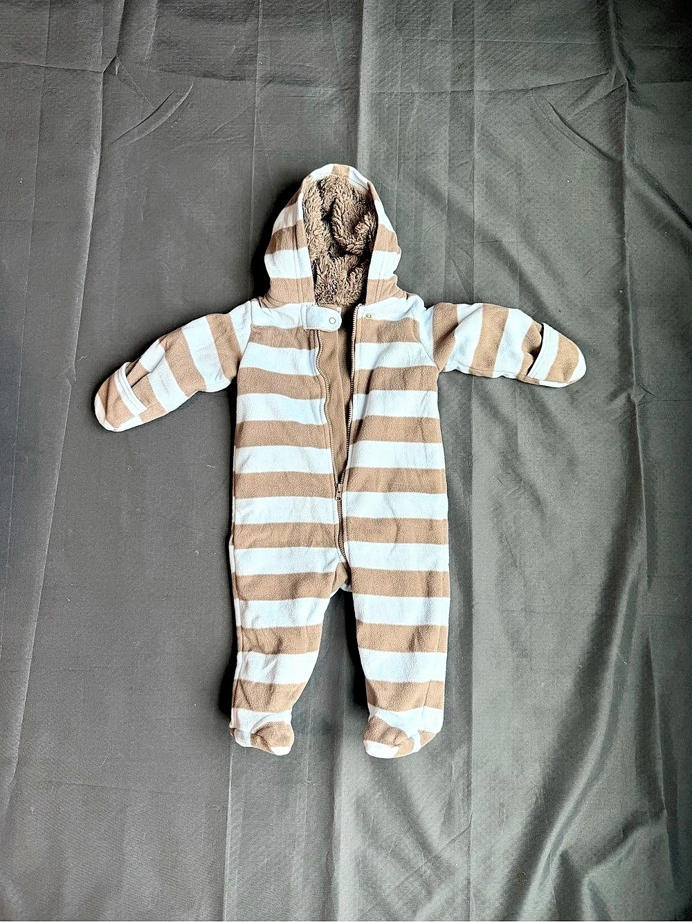 Carter's Sherpa Hooded Bunting Striped Hooded Footie in Brown & White